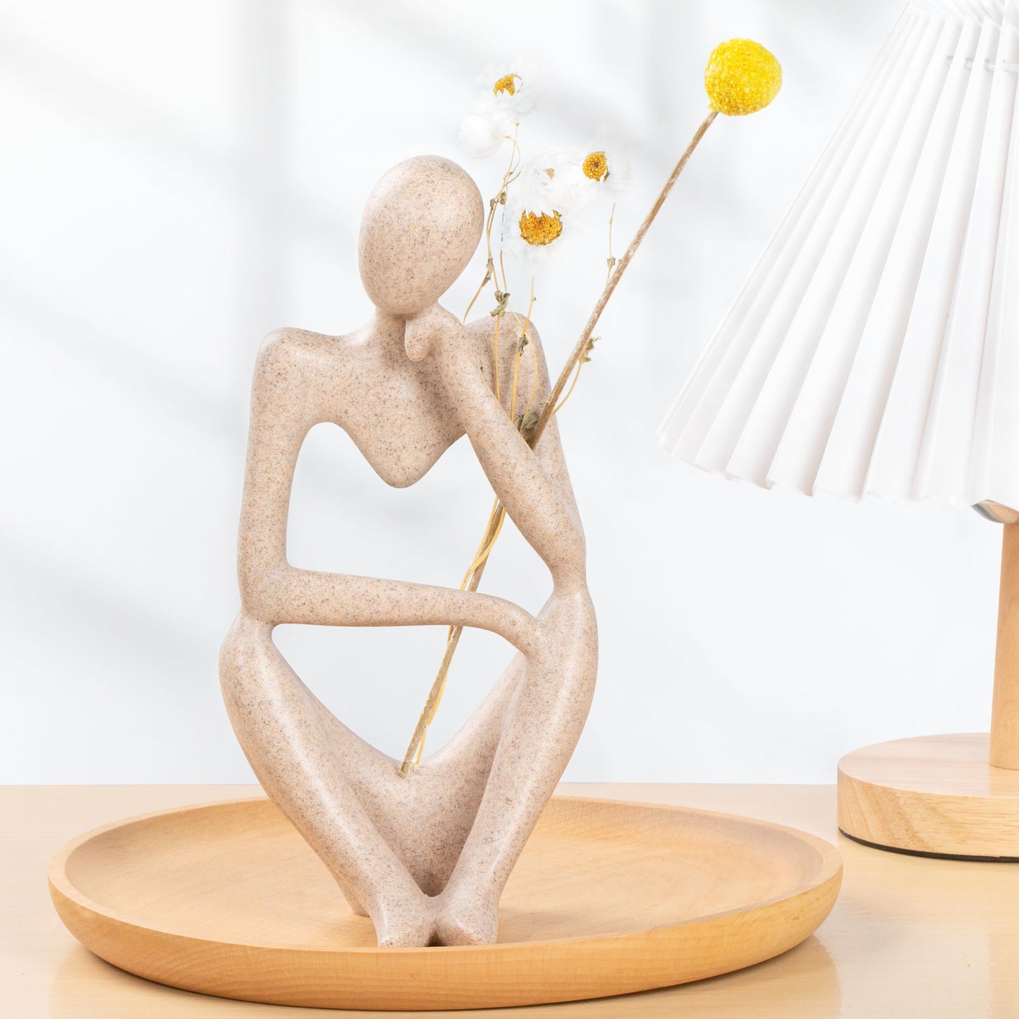 INNOLITES Boho Decor Thinker Statue Abstract Art Sculpture Sandstone Resin Collectible Figurines for Home Living Room Office Shelf Decoration(Right Large)