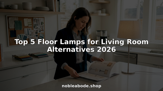 Interior designer reviewing floor lamp options in living room
