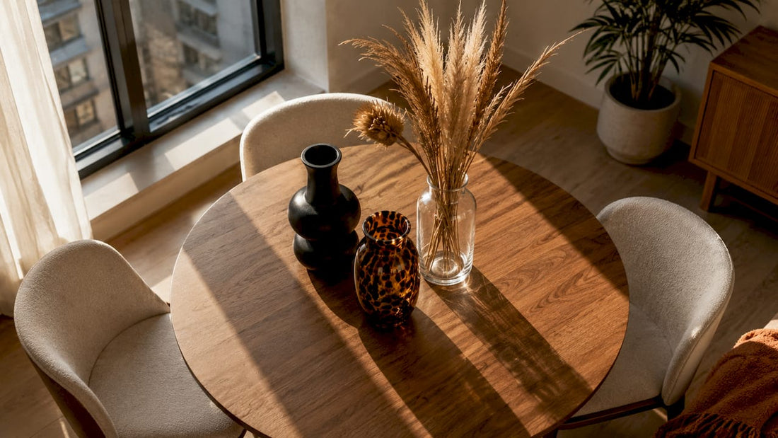 Decorative vases on coffee table in living room