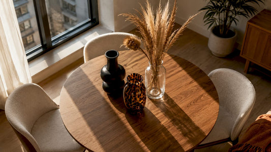 Decorative vases on coffee table in living room