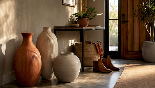 Modern living room with unique sculptural floor vases
