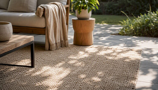 Wool rug in stylish modern living room