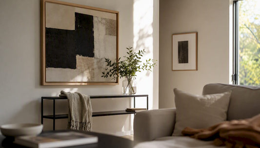 Living room wall with canvas and framed prints