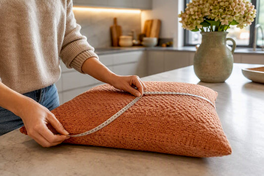 Measuring pillow cover with tape measure