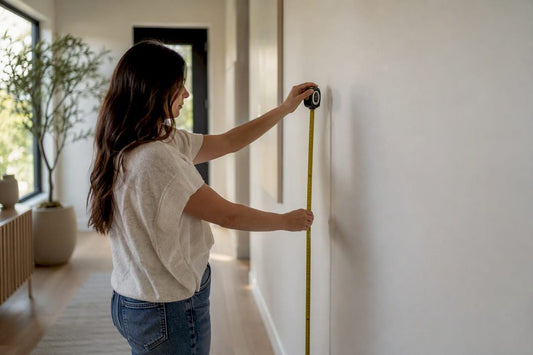 Hand measuring 57-inch height on wall