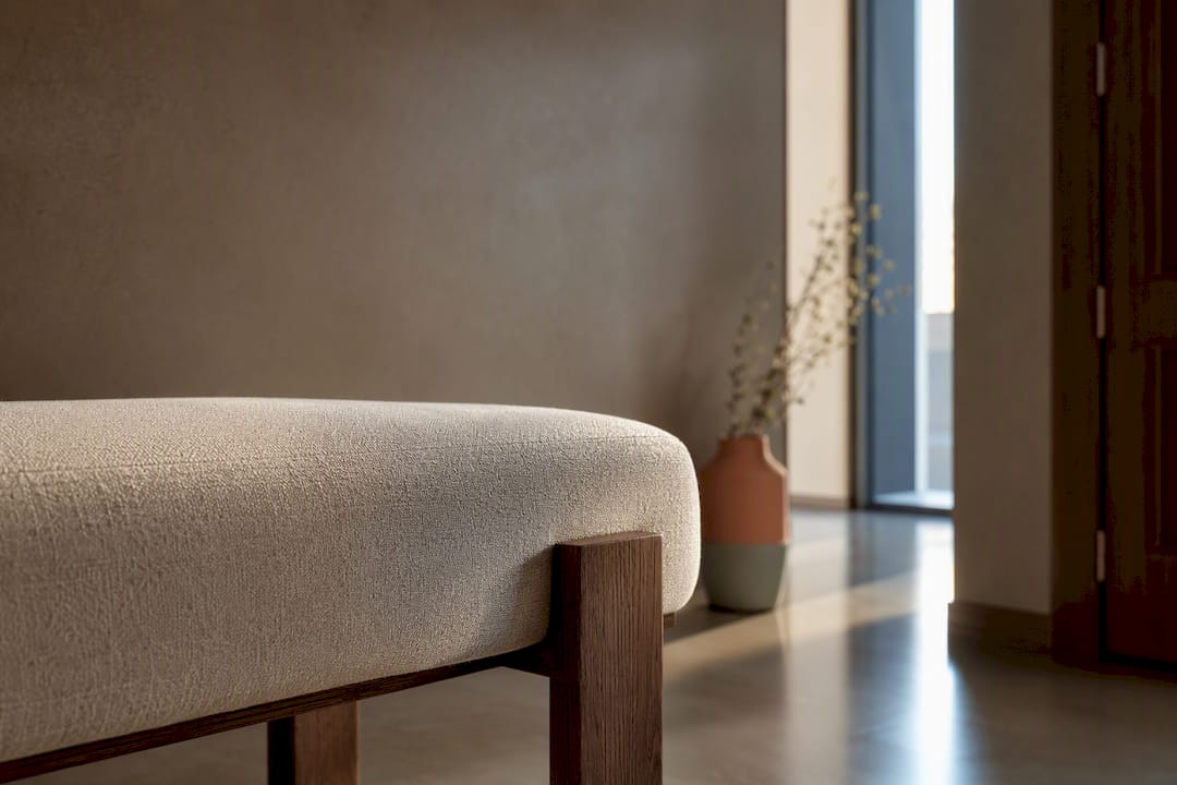 Cropped bench detail in elegant entryway