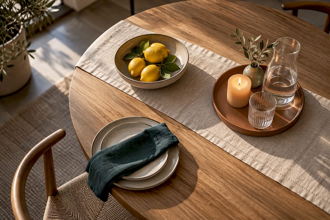 Small dining table styled with minimal decor