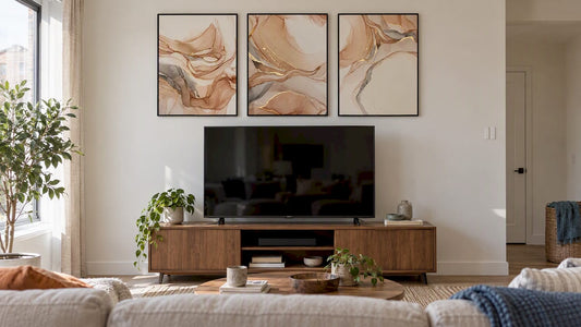 Abstract marble wall art above television