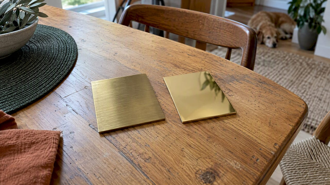 Brass and gold finish samples side by side