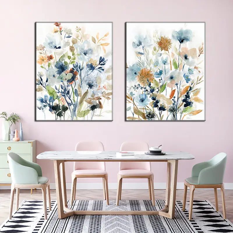 2pcs Floral Leaf Canvas Art Posters for Home Decor
