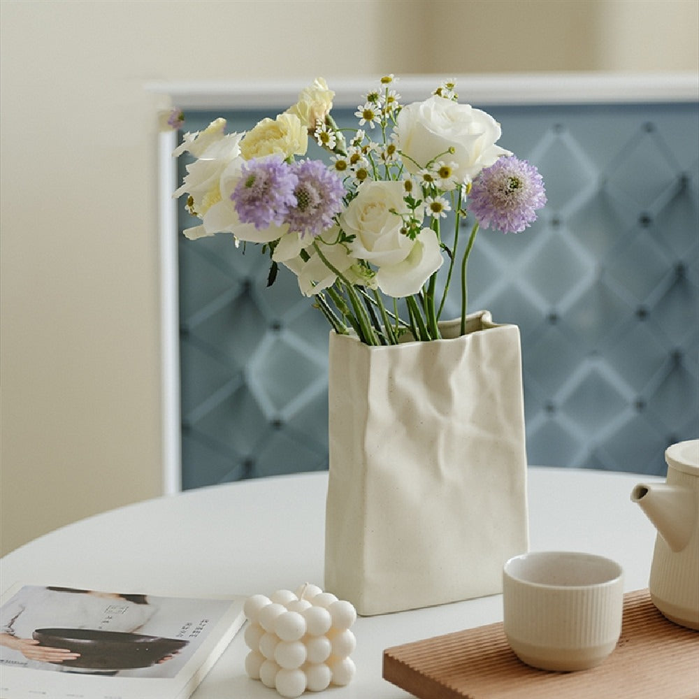 Cream Wrinkled Paper Bag Vase