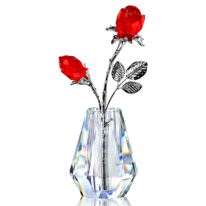 H&D HYALINE & DORA Crystal Red Rose & Vase Figurine