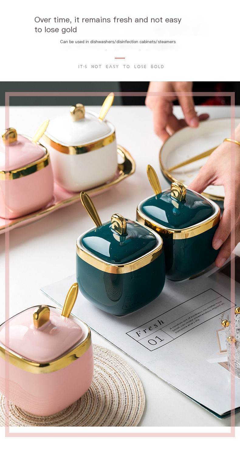 Porcelain Condiment Jar with Lid for Kitchen Use