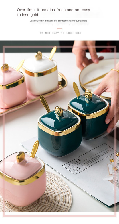 Porcelain Condiment Jar with Lid for Kitchen Use