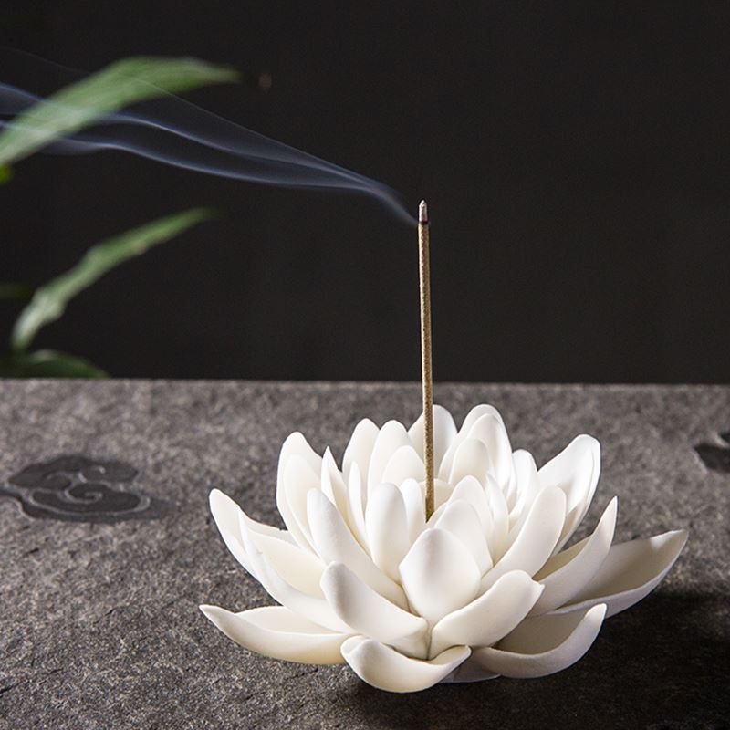 White Porcelain Lotus Incense Burner with Backflow Design