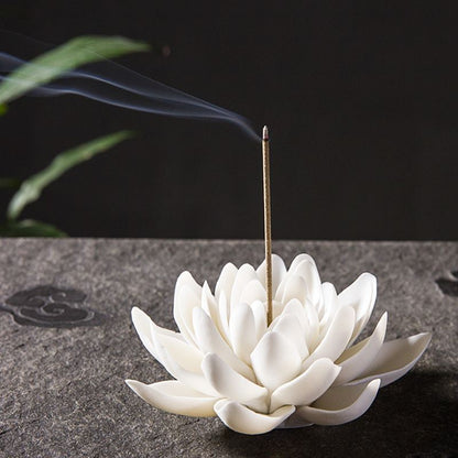 White Porcelain Lotus Incense Burner with Backflow Design