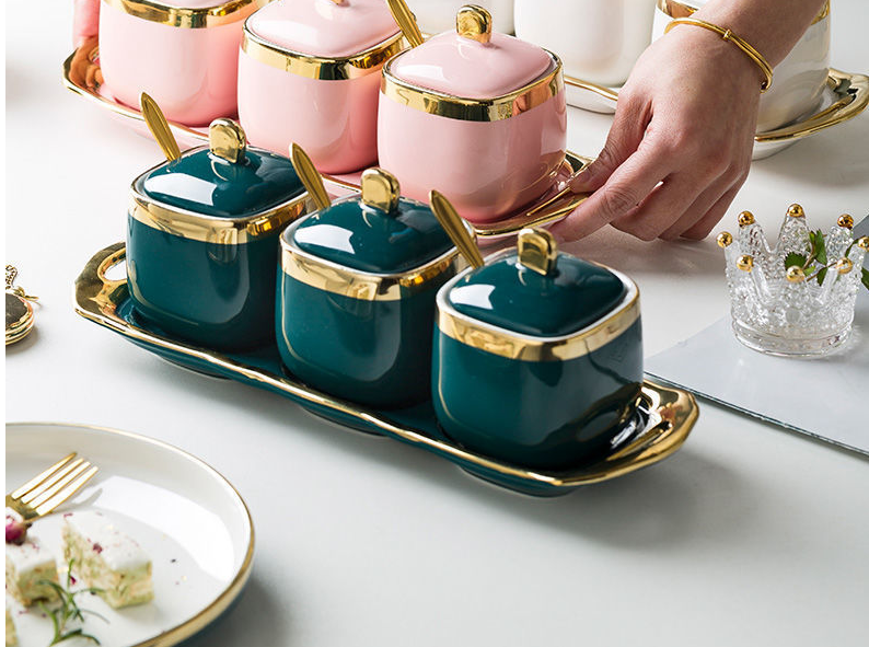 Porcelain Condiment Jar with Lid for Kitchen Use