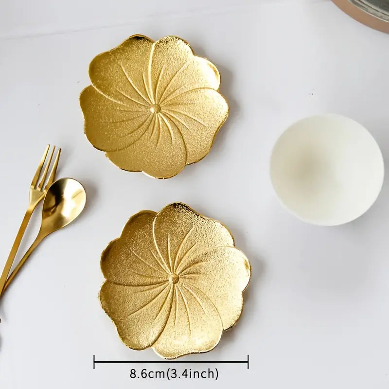 Luxury Gold Lotus Leaf Embossed Metal Coaster (1pc)