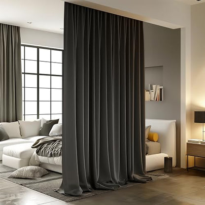 Room Divider Curtains for Ceiling Track Rod Blackout Ceiling Track Curtains with Hooks Noise Reduction Privacy Curtain for Wall Ceiling Mount Track 15 ft Wide x 8 ft Tall Black 1 Panel