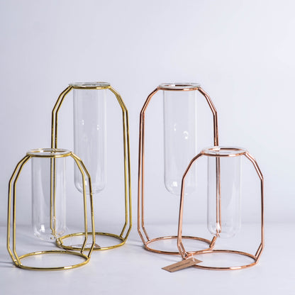 Minimalist Glass Hydroponic Metal Vase with Stand