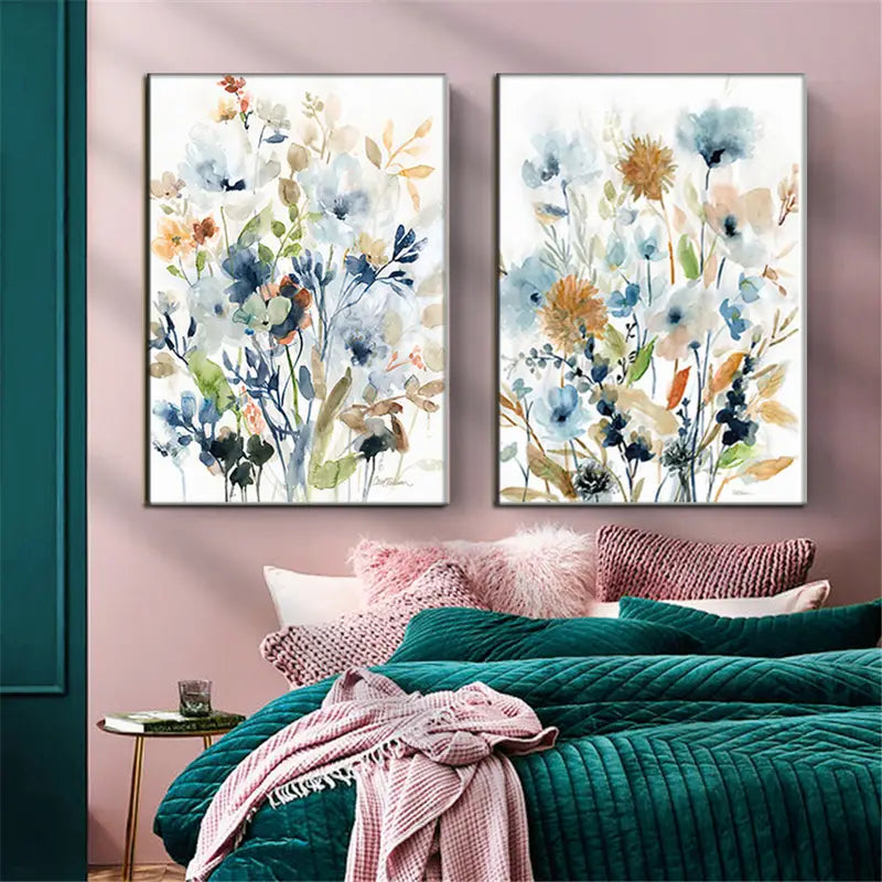 2pcs Floral Leaf Canvas Art Posters for Home Decor