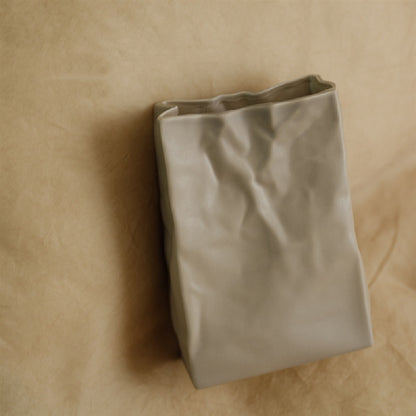 Cream Wrinkled Paper Bag Vase