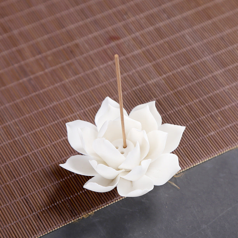 White Porcelain Lotus Incense Burner with Backflow Design