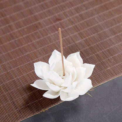 White Porcelain Lotus Incense Burner with Backflow Design