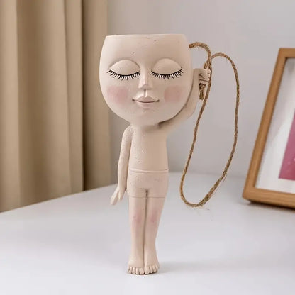 Creative Resin Succulent Vase with Gymnastics Doll