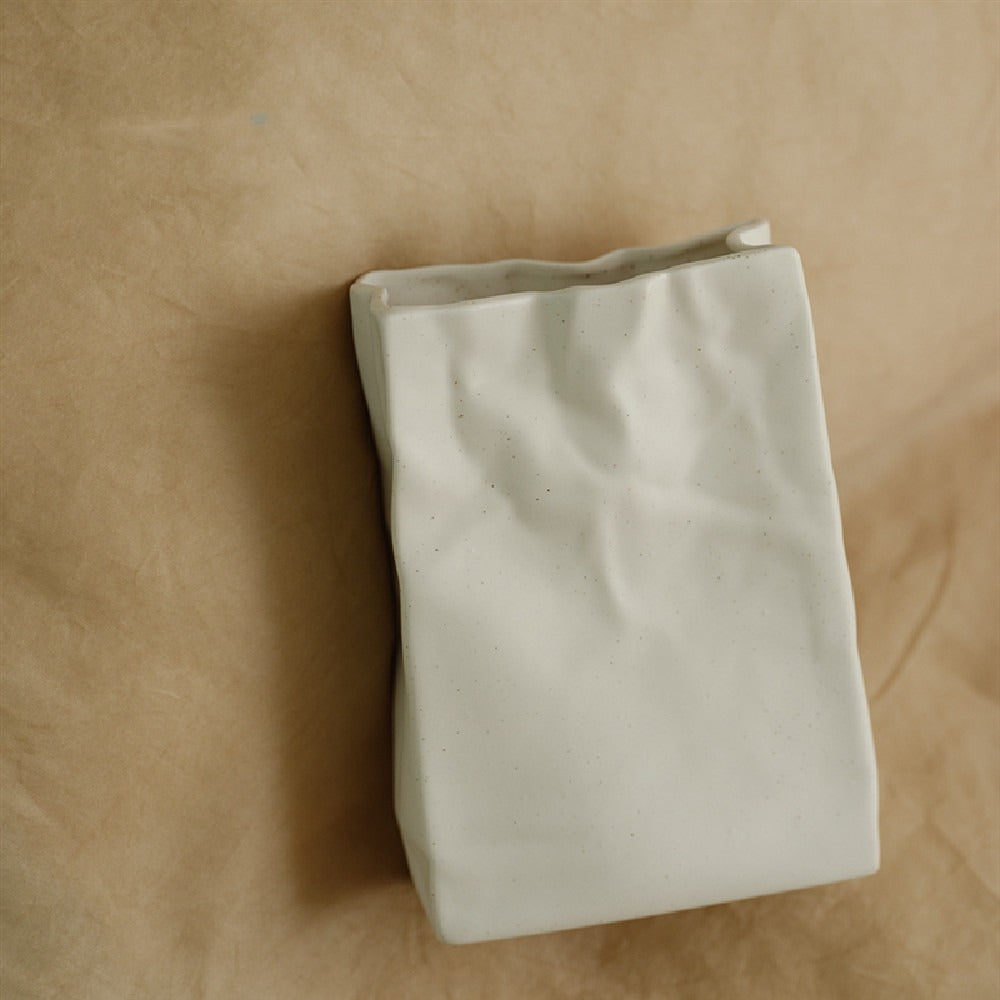 Cream Wrinkled Paper Bag Vase