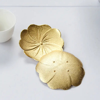 Luxury Gold Lotus Leaf Embossed Metal Coaster (1pc)