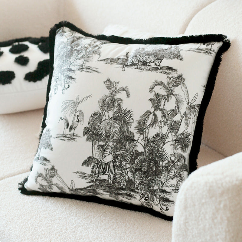 Retro Rabbit Fur Luxury Checkerboard Sofa Cushion