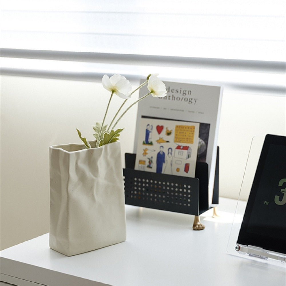 Cream Wrinkled Paper Bag Vase