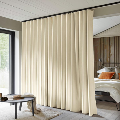 MaKefeile Room Divider Curtains Total Blackout Privacy Curtain Panel Room Thermal Insulated Noise Reduction Curtain for Bedroom Window Living Room Ceiling Track Curtain W 12.5ft × H 8ft Beige.