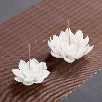 White Porcelain Lotus Incense Burner with Backflow Design