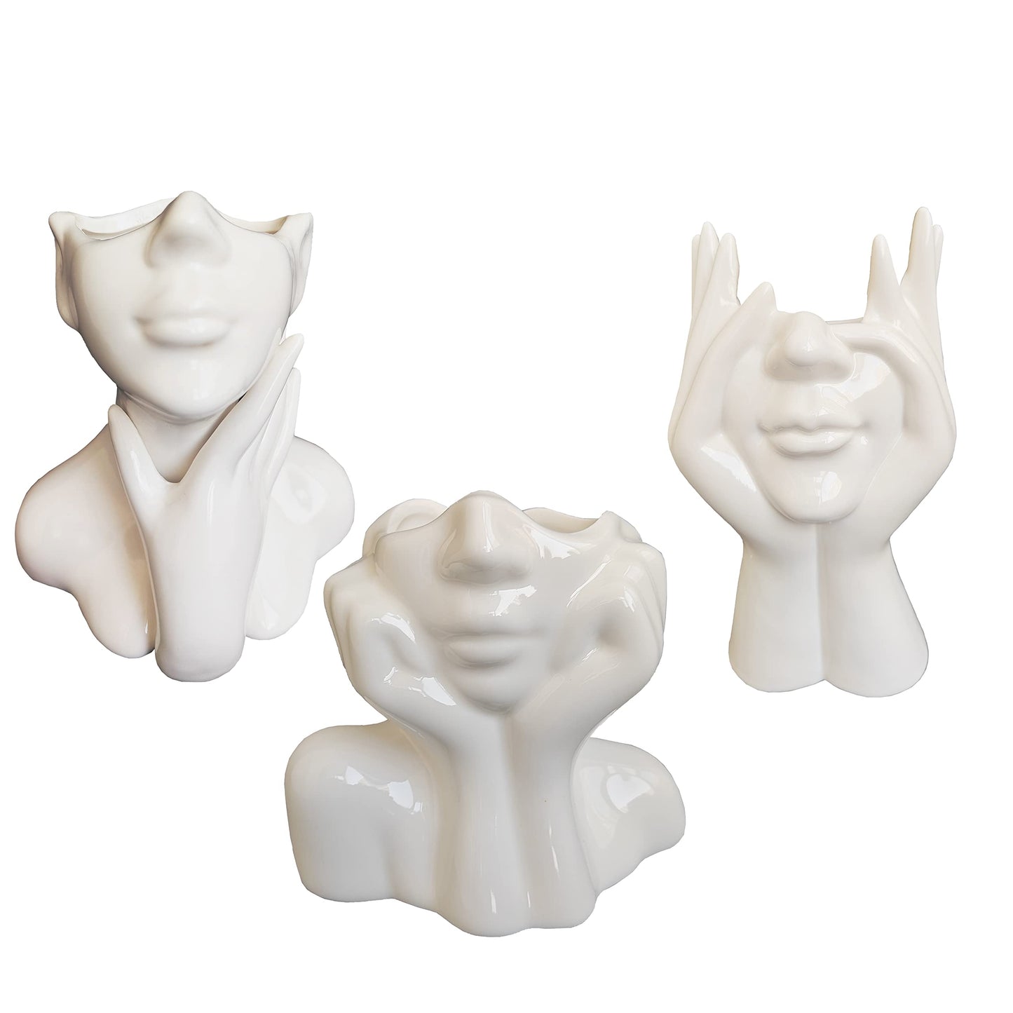 Face Vase for Flowers - White Ceramic Head Vase for Decor