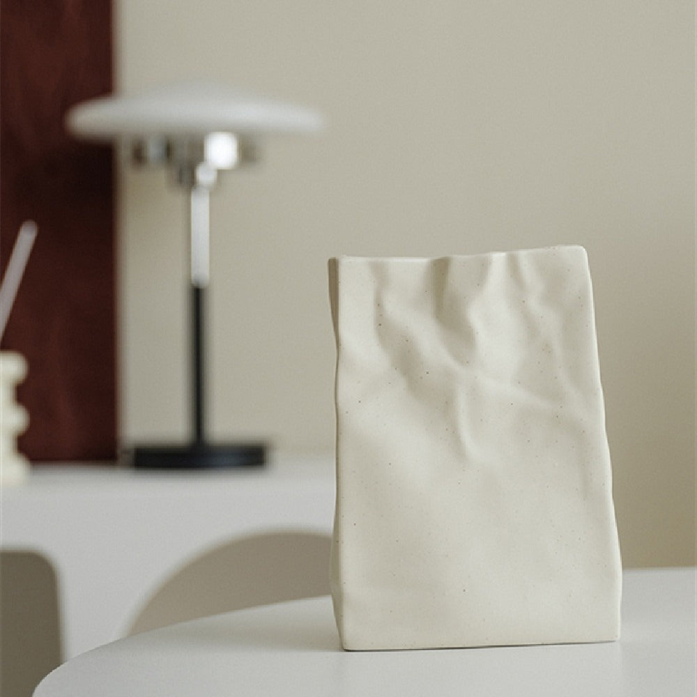 Cream Wrinkled Paper Bag Vase