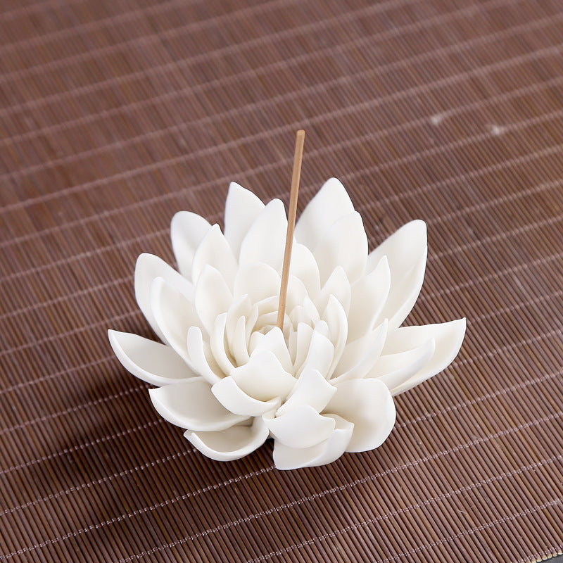 White Porcelain Lotus Incense Burner with Backflow Design