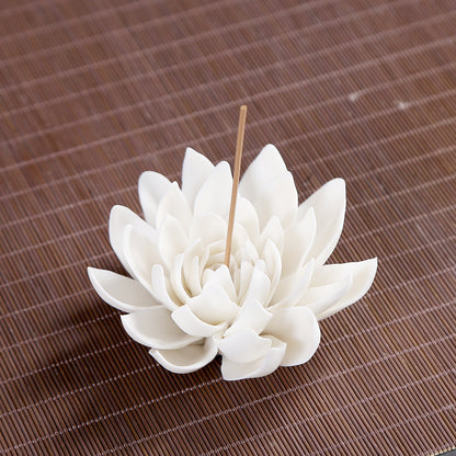 White Porcelain Lotus Incense Burner with Backflow Design