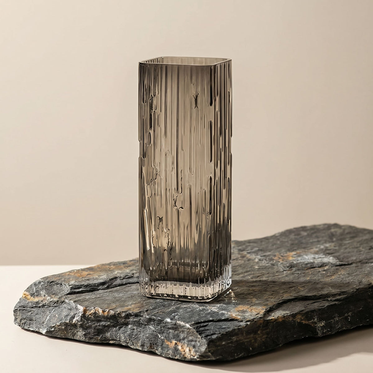 Modern Minimalist Crystal Glass Square Vase (Grey)