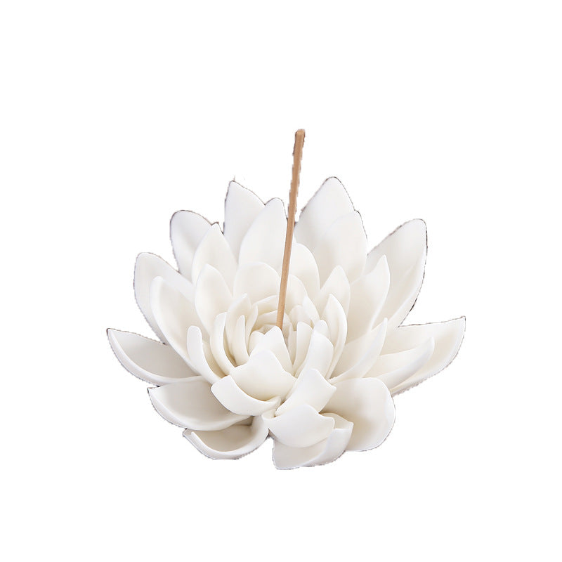 White Porcelain Lotus Incense Burner with Backflow Design