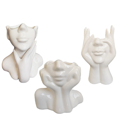 Face Vase for Flowers - White Ceramic Head Vase for Decor