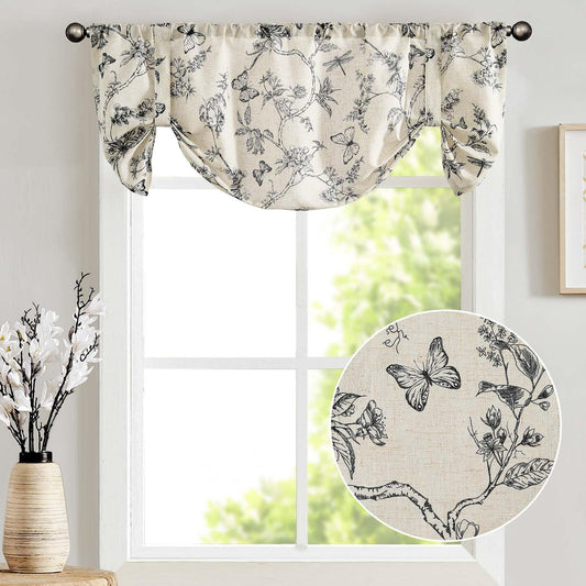 Pole Hung Valance Curtain Header - Linen Floral Valance