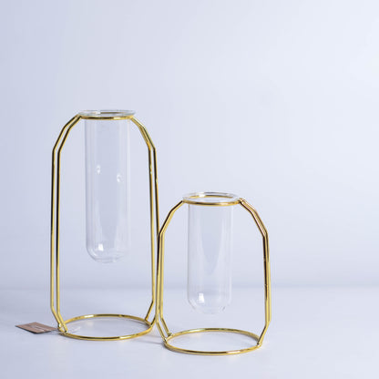 Minimalist Glass Hydroponic Metal Vase with Stand