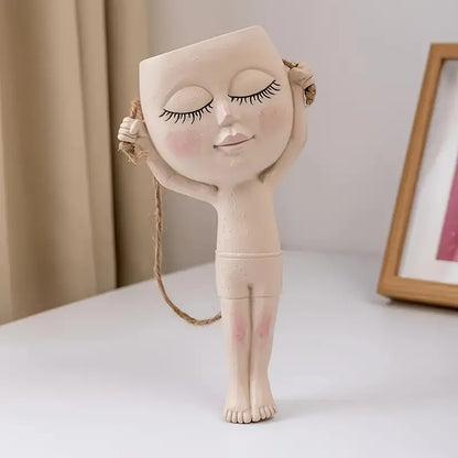Creative Resin Succulent Vase with Gymnastics Doll