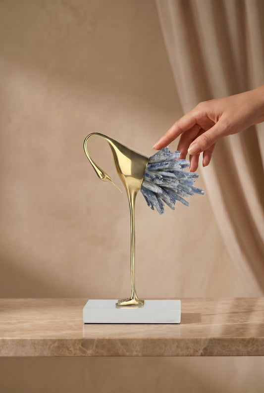 Brass Bird Statue Featuring Crystal Feathers